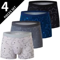 4Pcs European and American Size Men's Printed Fashion Boyshort Comfortable Men's Waist plus Size Underwear Sexy Swimming Trunk
