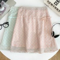 Summer 2026 Sweet Knot High Waist Slimming Plaid Short Skirt Women's Fashion High Waist A-Line Skirt