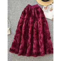 Women's Clothing Red 3D Floral Long Skirt Vintage Aesthetic Y2k A-line Skirt Harajuku Skirt 2000s Cutecore Clothes Summer 2025