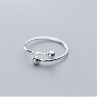 New Fashion Jewelry Double Beads 925 Sterling Silver Cute Smooth Small Ball Women Popular Exquisite Opening Rings R053