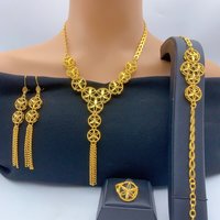 Indian 24K Gold Color Jewelry Sets For Women Wedding Dubai Long Necklace Earrings Nigerian African Bridal 4PCS Set Party Gifts