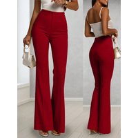 Women's High Waist Flare Suit Pants - Elastic Waist Pin Tuck Bell Bottom Trousers for Office Work & Casual Wear