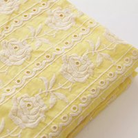 Cotton Rose Heavy Industry Embroidered Dress Fabric Yellow Shirt Clothing Handmade DIY Tablecloth Bag Pillow Fabric