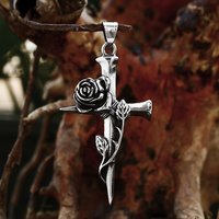 New Vintage 316L Stainless Steel Punk Cross Necklace For Men Fashion Biker Rose Pendant Unique Romantic Amulet Jewelry Gifts