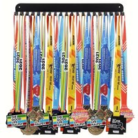 Marathon Medal Hanger Display Rack with 20+ Hooks, Dual Installation (Drill with Screws or Adhesive Option) Metal Wall Mount Hol