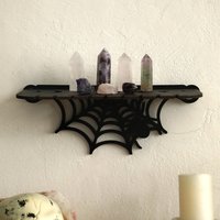 Gothic Spider Web Wall Shelf, Black Wooden Floating Rack for Bedroom Halloween Dark Aesthetic Home Decor Organizer