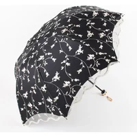 Embroidered Lace Double Layer Umbrella UV Protection Rain and Snow Folding Umbrella Small and Portable Princess Wind and Rain