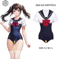 Japanese Taut Uniform Swimsuit Sailor Jacket Anime Cute College Style Two Piece Suit for Women