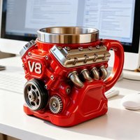 Super cool red coffee cup New ProductV8Engine Mug Engine coffee cup Stainless Steel Liner Resin material