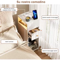 Bedside Table with Light One Drawer Bedside Desk 4-Layer Wood Narrow Cabinet Side Table with Charging Slim Bedside Cabinet