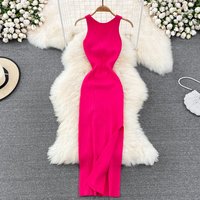 YuooMuoo femmes Robe Sexy Wrap hanches deux côtés disponibles fendu une pièce Robe longue mode noeud tricoté moulante Robe de soirée Femme