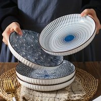 7 Inch Japanese Patterned Disc Ceramic Plate Dinner Dishe Plates Steak Salad Dessert Dinner Dish Home Art Tableware
