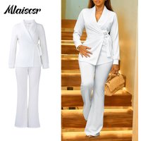 Mlaiscsr Autumn Office Blazer 2 Piece Sets Women Elegant Long Sleeve bandage Coats and Suit Pant Sets Celebrity African Outfits