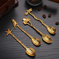 Retro Metal Coffee Spoon Dragonfly Branches Leaves Shape Ice Cream Cake Dessert Milk Mixing Spoon Kitchen Gadgets 〔CC11〕