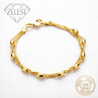 925 Sterling Silver 18K Gold Plated 8-inch Delicate Woven Bead Bracelet for Women, Fashionable Wedding Party Accessories