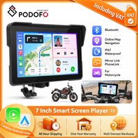 Podofo 7'' Bezprzewodowy Carplay Android Auto Nawigator GPS do motocykla, wodoodporny IP67, dźwięk EQ, odtwarzacz do jazdy na motocyklu, obsługa muzyki przez BT, połączeń, nawigator do jazdy, monitor.