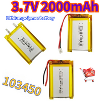 Hotsale 3.7V 2000mAh 103450 Polymer Lithium Rechargeable Battery Jst PH 2.0mm 2pin Plug for Camera GPS Navigator MP5 Headset