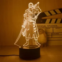 Anime One Piece Luffy Zoro Portgas D Ace 3D Illusion LED Night Light Night Light Desk Table Lamp Model Cartoon Figure Toys