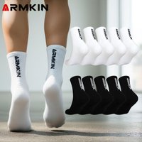 ARMKIN 5 Pairs Men Socks White/Black Color High Quality Women Sport Socks Cotton Outdoor Sock Mid-calf Running Socks Size 37-44