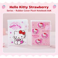Genuine Sanrio Hello Kitty Plush Cover Journal 64K Strawberry Print Pink White Cute Notebook Diary Portable Student Stationery