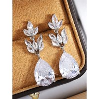 ZAKOL Classic Big Water Drop Leaf Zirconia Bridal Earrings for Women Elegant Shiny Crystal Zircon Wedding Patry Jewelry Gift