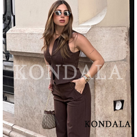 KONDALA Vintage Chic Striped Pants Set Women Trendy Zip-up Vest,Low-rise Pants New 2026 Summer Fashion High Street Lady Vest Set