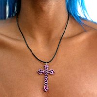 Y2K Jewelry Leopard Print Cross Pendant Necklace for Women Cute Fashion Punk 90s Aesthetic Necklace Accessories Goth Rock