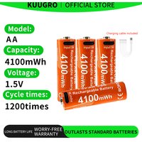 Kuugro High Drain 1.5V AA Rechargeable Batteries 4100mWh USB Charging Fast Flash Recycle for Camera Flash Speedlite