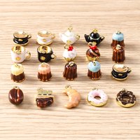 Tusember 5pcs Cute Teapot Coffee Beans Donuts Charms Coffee Cup Cake Dangle Charm Beads Fit Original Bracelet Women Jewelry Gift