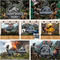 Dinosaur Happy Birthday Backdrop Banner Boy Kids Dino Theme Custom Name Background Jungle Dinosaur World Park Decor Supplies