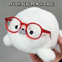 Funny Cute Seal Doll Pencil Case High Aesthetic Value Storage Bag Large Capacity Plush Stationery Bag Students School Supplies