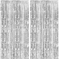 Foil Curtain Backdrop Silver Metallic Tinsel Foil Fringe Curtains for Birthday Wedding Holiday Celebration Party Decorations