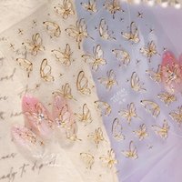 New 5D Jelly Nail Stickers Exquisite Ice Transparent Gold Plated Butterfly Nail 3D Decorations Stickers For Manicure Design DIY