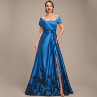 Royal Blue Mother of the Bride Dresses Exquisite Side Slit Wedding Guest Gowns Satin Elegant Dress Women Wedding Party