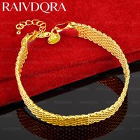 18K Gold Plated Woven Chain Bracelet For Women and Men Fashion Jewelry Simple Classic Noble Party Holiday Gift