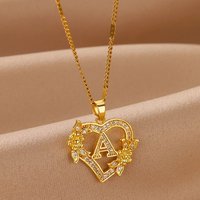 Zircon Flower Initials Necklaces For Women Stainless Steel Heart Gold Color Letter Chain Collar 2025 New Trend Wedding Jewelry