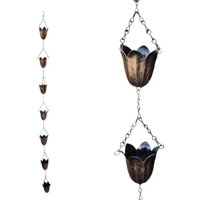 Japanese Style Metal Tulip Rain Chain Hanging 7 Cups Rain Chain for Gutters Directs Water Flower-shaped Rainwater Diverter Chain