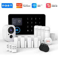 PGST 4G 2G WiFi GSM Wireless Alarm System Home Security Protection Alarm System Set PIR Sensor Works with Tuya Smart Life Alexa