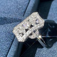 Huitan Geometric Shaped Cubic Zirconia Rings for Women Modern Fashion Wedding Band Accessories Silver Color Party Jewelry