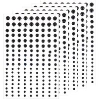 486pcs Self-Adhesive Acrylic Rhinestone Stickers Black Sparkling Bling Face Gemstones with Rounded Edges 3 Sheets (162 Each)