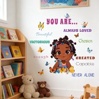 Girls Butterfly English Wall Stickers Background Room Decor Self-adhesive Wall Mural Kids Bedroom Decorations