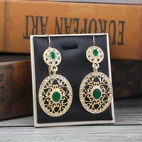 Sunspicems Gold Color Morocco Women Earring Traditional Arabesque Oval Crystal Dangle Earring Algeria Bride Wedding Jewelry Gift