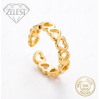 925 Sterling Silver 18K Gold Plated Open Beautiful Hollow Heart Ring Women Fashion Party Accessories Gift Jewelry