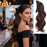 Synthetic Fiber Long Wavy Ponytail Hairpiece Clip In Hair Extension with Bow Easy Wear Volume Hairpiece