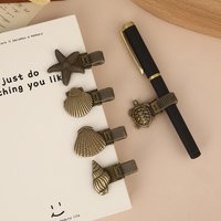 1pc ocean-themed metal pen clip with spring metal clip, suitable for handwriting, notebooks, and student office stationery