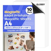 10 Blatt Glänzende Bedruckbare Magnetfolien für Tintenstrahldrucker - 8,3' X 11,7' A4-Größe - Bedruckbares Magnetpapier für DIY-Basteleien