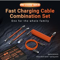 240W PD Fast Charging Telescopic Spring Cable with USB A/USB C to LT/Type C Extension Data Cable for iPhone iPad Laptops Switch