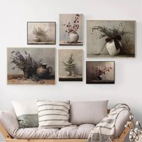 Canvas Painting Vintage Flower Plant Art Still Life Ceramic Vase Poster Print Wall Art Picture Living Room Home Decor Wall Decor