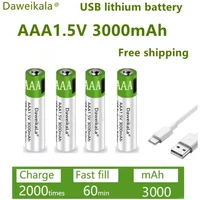 New 1.5V AAA 3000mAh Li-Ion USB Rechargeable Battery 1.5V AAA Grade Lithium Ion Battery for Remote Control LED Toy Keyboard