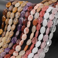10x15mm Natural Stone Bead Flat Oval Shape Amazonite Rose Quartzs Amethysts Beads For Jewelry Making Necklace Bracelet Handmade